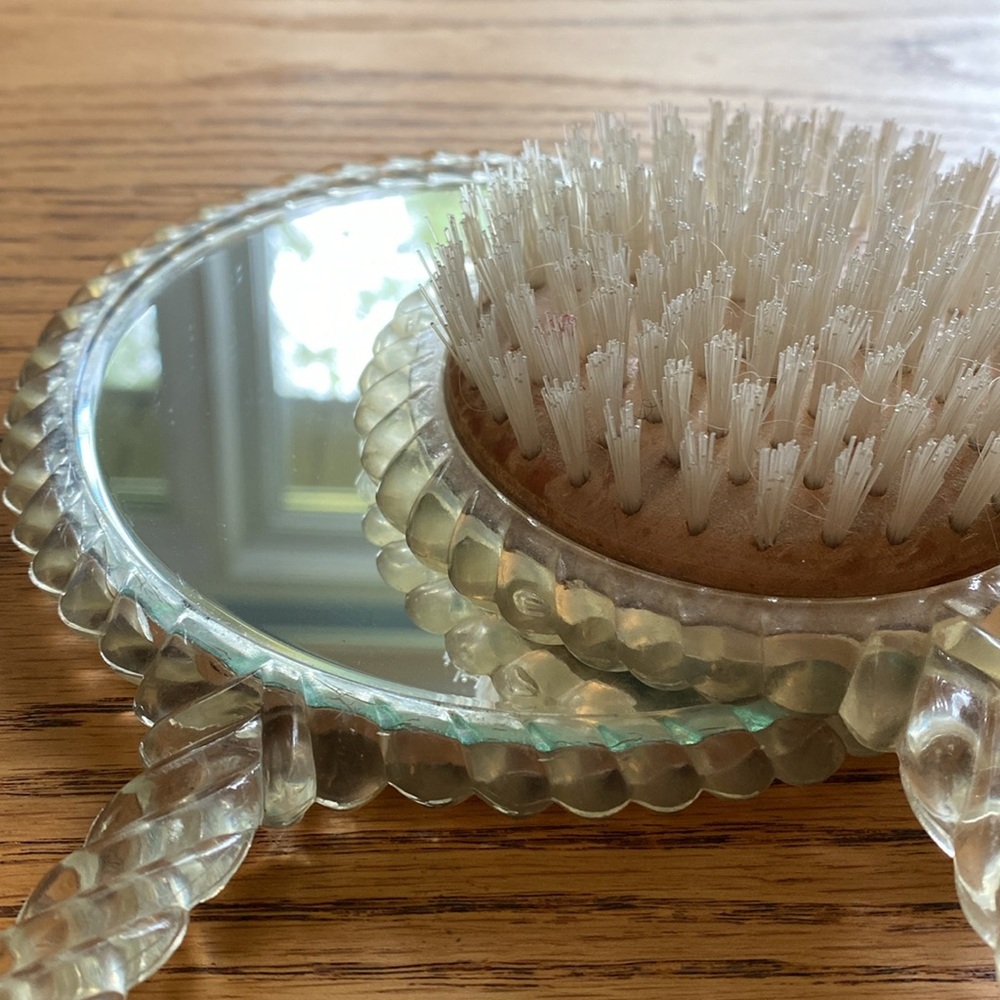 Vintage Mirror and Brush Vanity Set